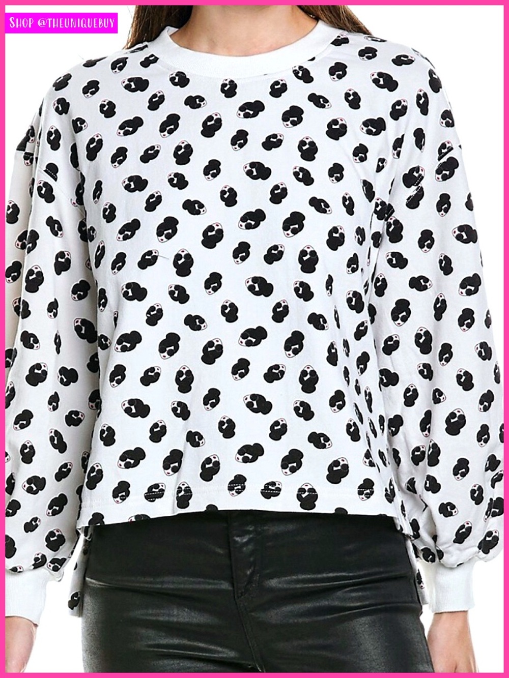 Alice + Olivia Gaia StaceFace Black White Oversized Sweatshirt Sweater Top